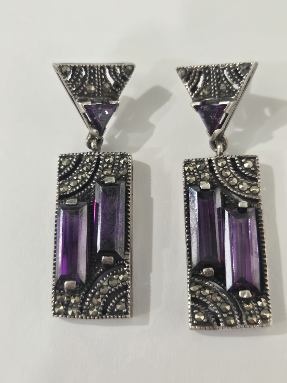 Sterling Silver Vintage Amethyst Drop Earrings